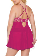 Pink Pussycat Babydoll and Thong - 1XLarge/ 2XLarge - Pink/Rose Gold