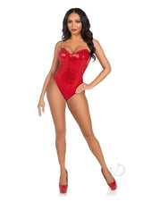 Leg Avenue Sequin Boned Snap Crotch Bodysuit with Detachable Clear Strap (2 Piece) - Small - Red