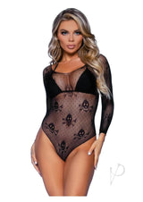 Leg Avenue Micro Net Snap Crotch Skull Bodysuit - OS - Black