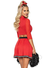 Leg Avenue Varsity Babe Set Crop Top with Cheer Logo, Pleated Skirt, and Pom Poms (3 Piece) - S/M - Red