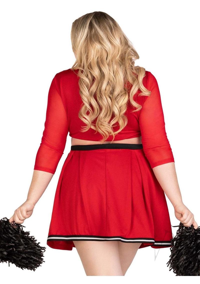 Leg Avenue Varsity Babe Set Crop Top with Cheer Logo, Pleated Skirt, and Pom Poms (3 Piece) - 1X/2X - Red