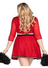 Leg Avenue Varsity Babe Set Crop Top with Cheer Logo, Pleated Skirt, and Pom Poms (3 Piece) - 1X/2X - Red