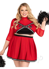 Leg Avenue Varsity Babe Set Crop Top with Cheer Logo, Pleated Skirt, and Pom Poms (3 Piece) - 3X/4X - Red