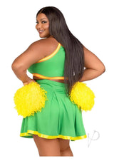 Leg Avenue Bring It Baddie Set Top with Cheer Logo, Pleated Skirt and Pom Pom (3 Piece) - 1X/2X - Green