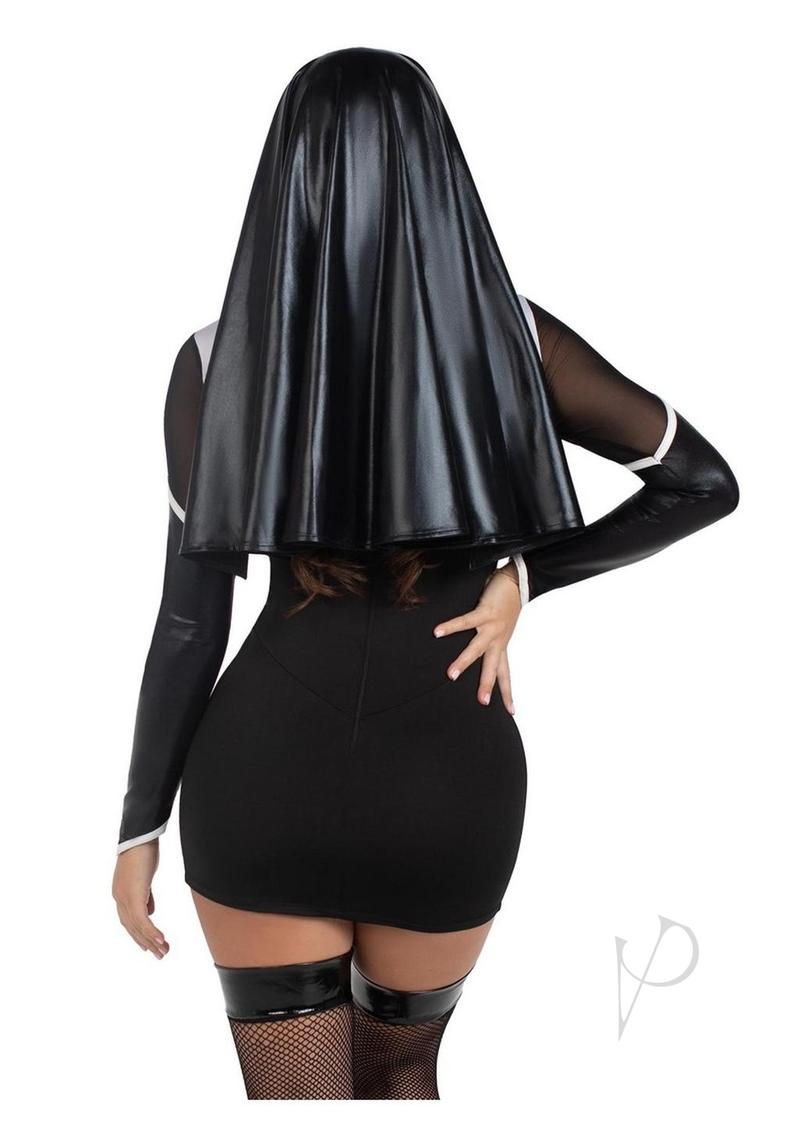 Leg Avenue Holy Hottie Set Boned Garter Dress with Cross Accents and Nun Habit (2 Piece) - Small - Black/White