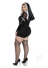 Leg Avenue Holy Hottie Set Boned Garter Dress with Cross Accents and Nun Habit (2 Piece) - 1X/2X- Black/White