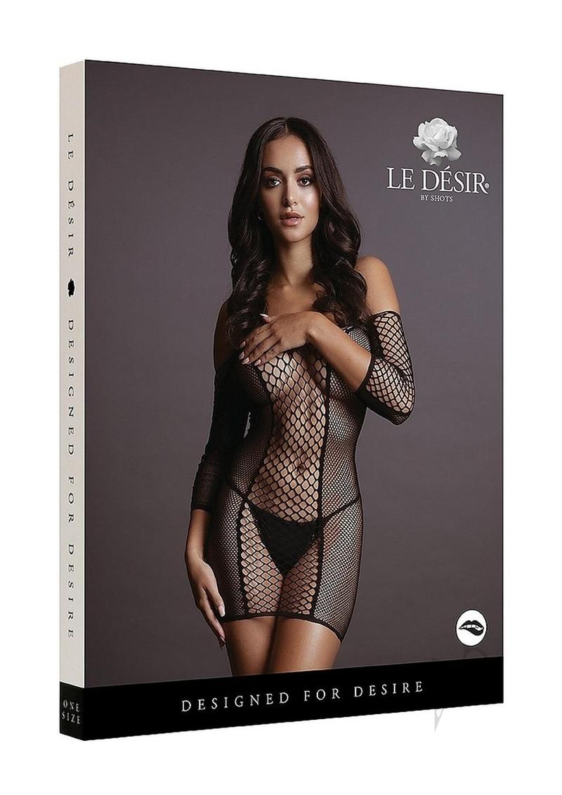 Le Desir Duo Net Sleeved Mini Dress - O/S - Black