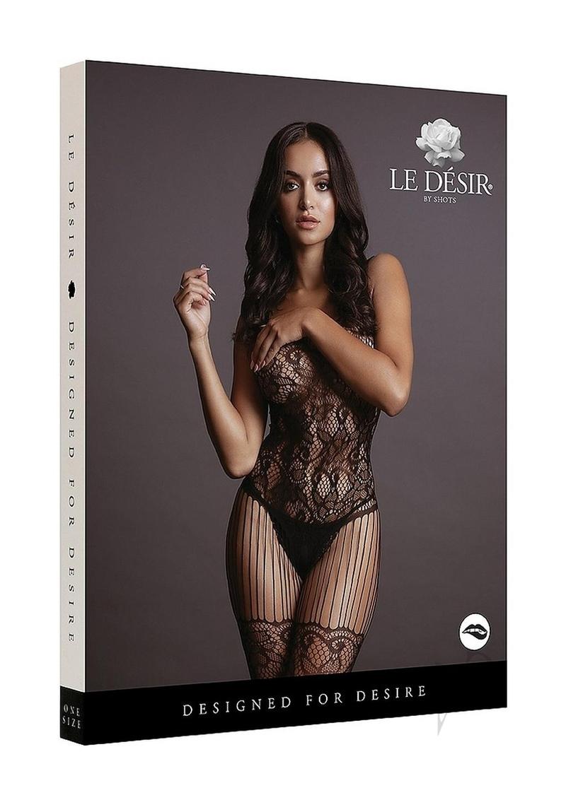 Le Desir Lace and Fishnet Bodystocking - O/S - Black