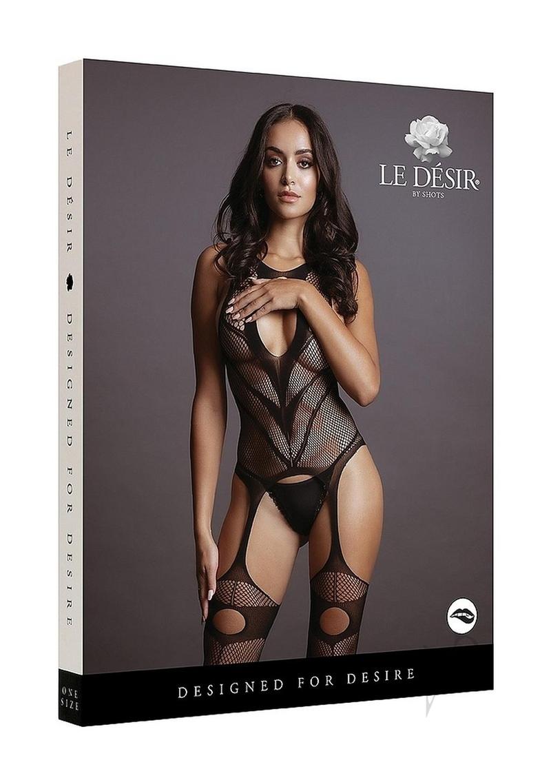 Le Desir Suspender Bodystocking - OS - Black