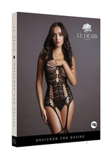 Le Desire Lace Suspender Bodystocking - O/S - Black