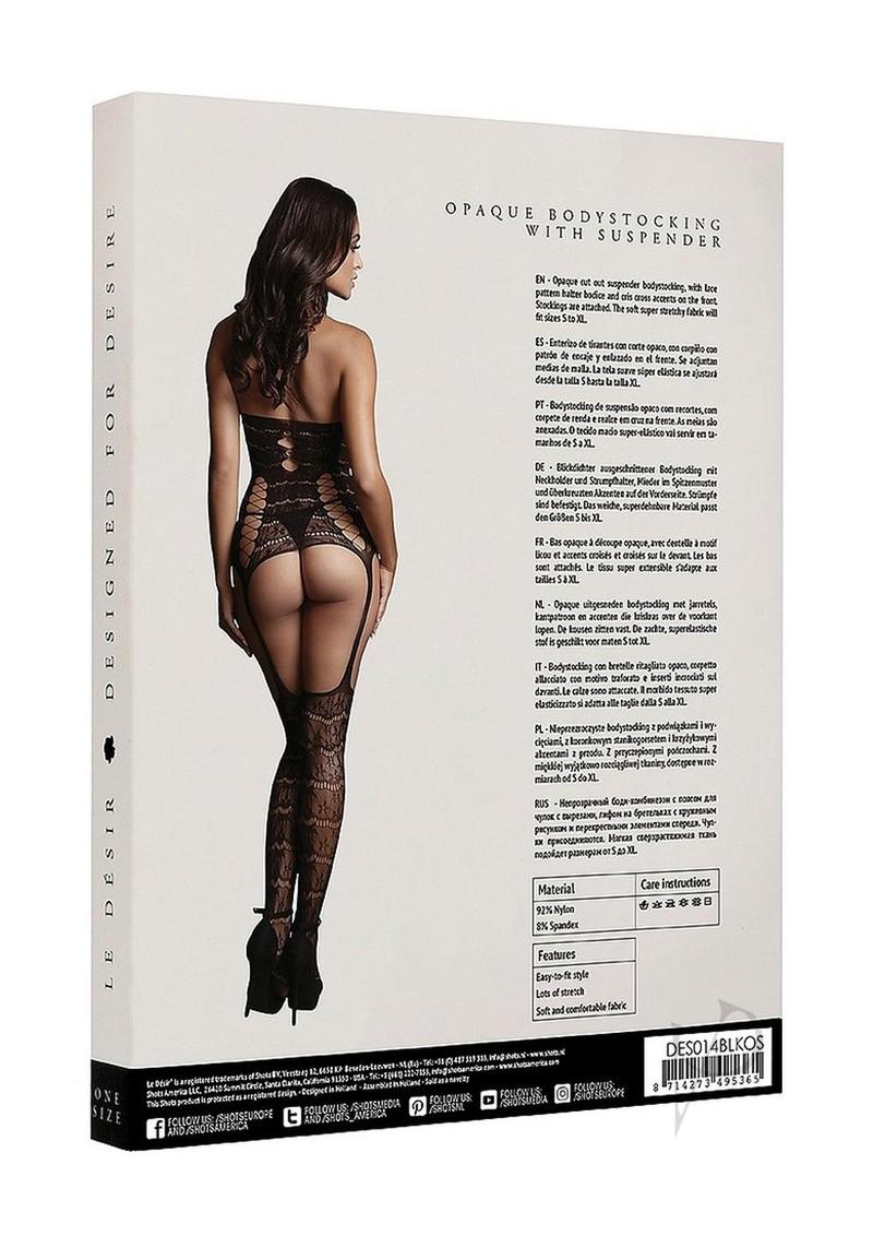 Le Desire Lace Suspender Bodystocking - O/S - Black