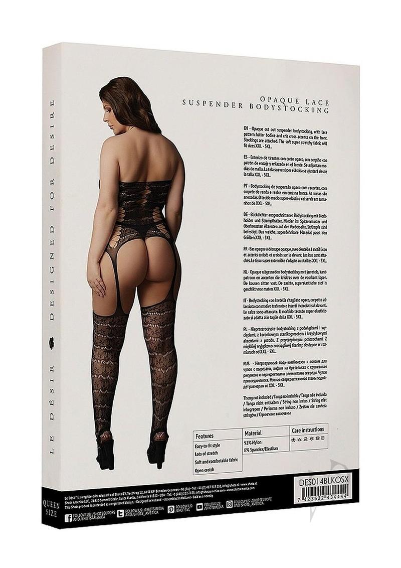 Le Desire Lace Suspender Bodystocking - Queen - Black