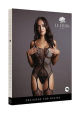 Le Desir Fishnet and Lace Bodystocking - O/S - Black