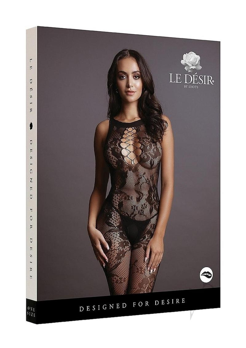 Le Desir Criss Cross Neck Bodystocking - O/S - Black