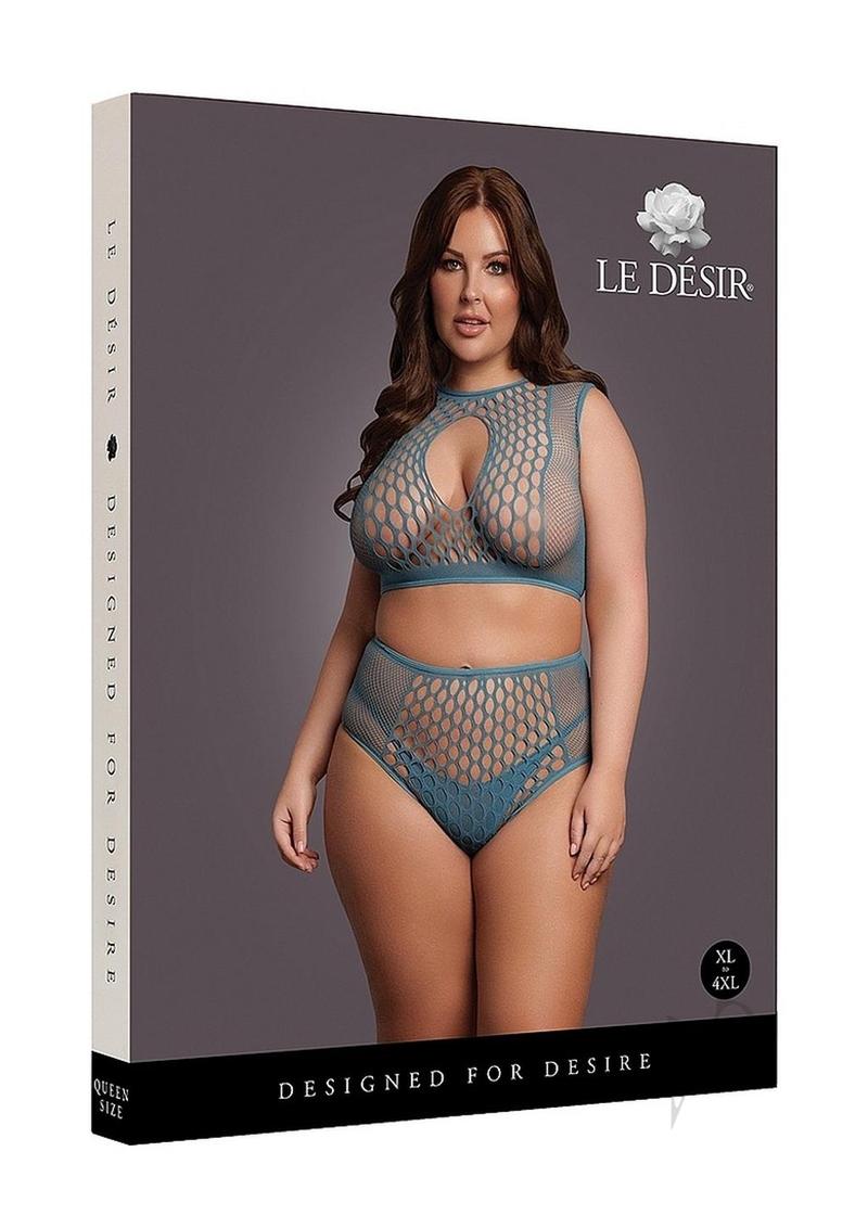 Le Desir Duo Net Key Hole Bra Set - Queen - Blue