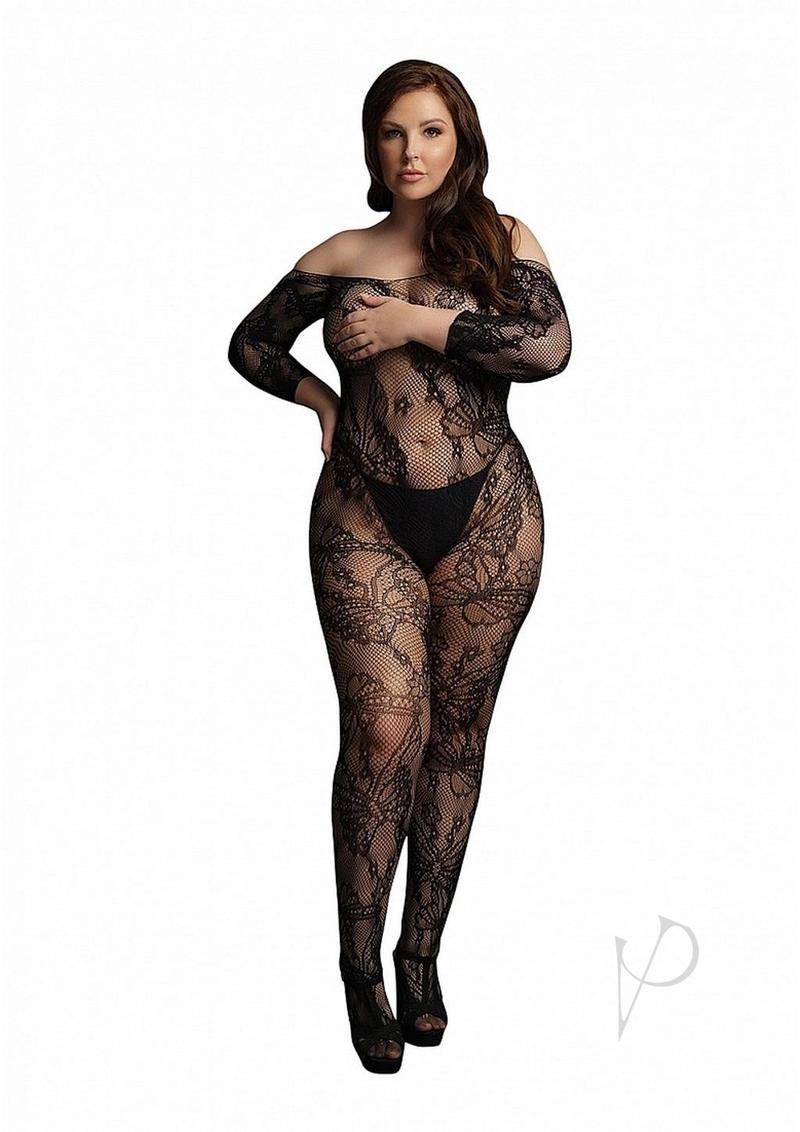 Le Desir Lace Sleeved Bodystocking - Queen - Black