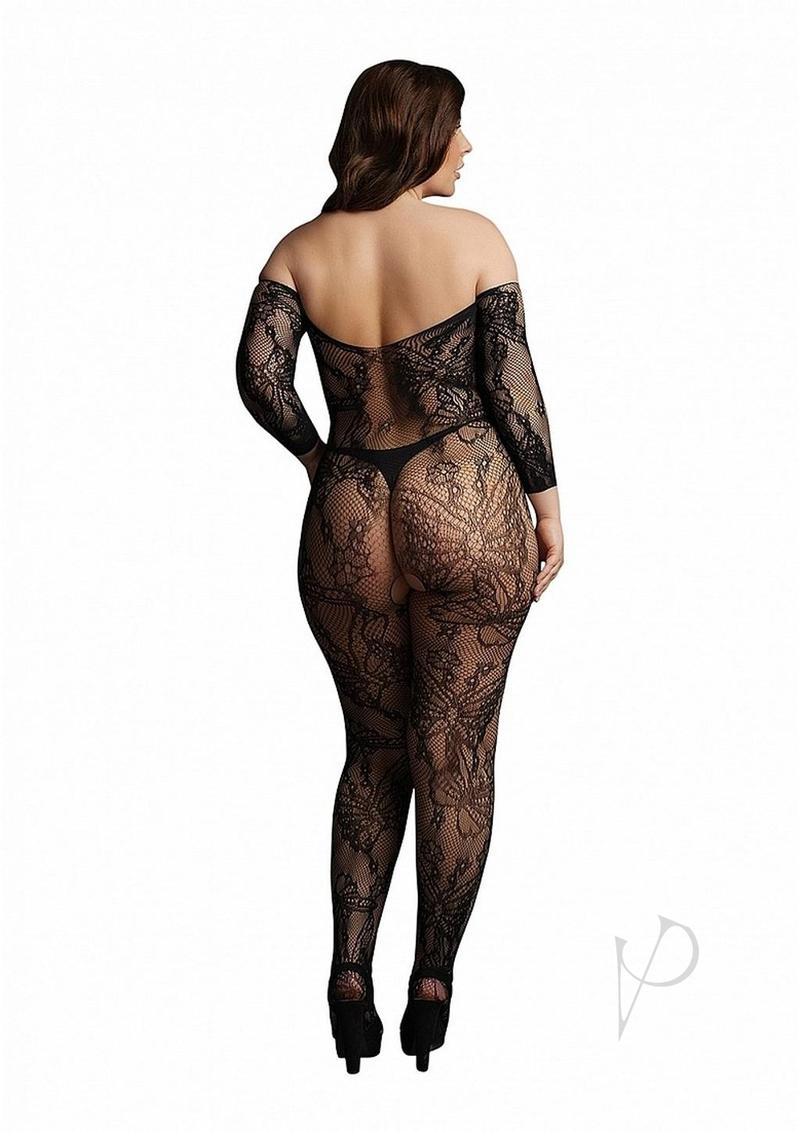 Le Desir Lace Sleeved Bodystocking - Queen - Black