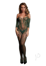 Le Desir Lace Long Sleeved Bodystocking - O/S - Green