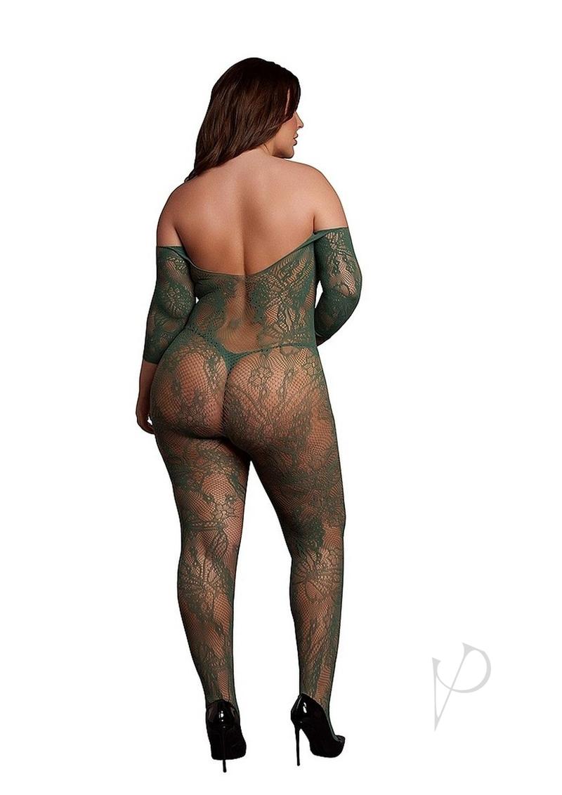 Le Desir Lace Long Sleeved Bodystocking - Queen - Green