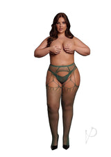 Le Desir Shredded Suspender Pantyhose - Queen - Green
