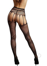 Le Desir Crotchless Cut Out Pantyhose - O/S - Black