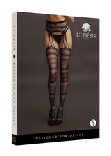 Le Desir Suspender Striped Pantyhose - O/S - Black