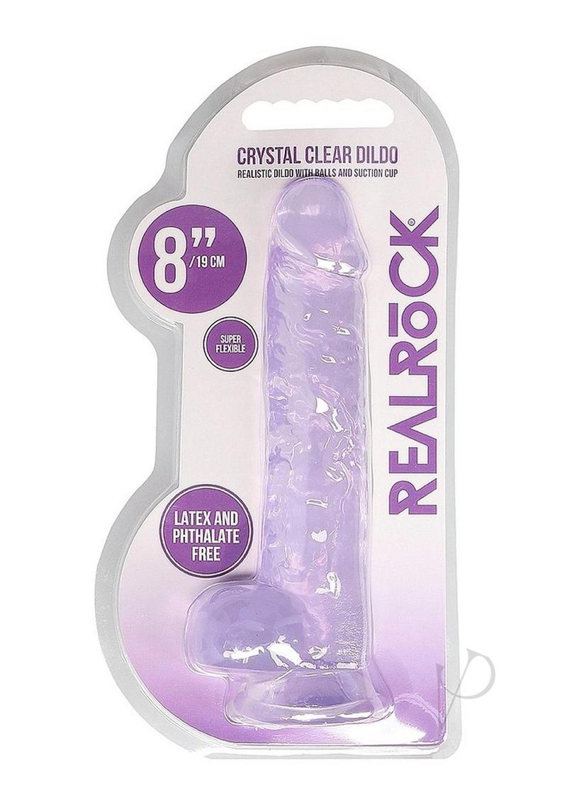 RealRock Crystal Clear Dildo with Balls 8in - Purple