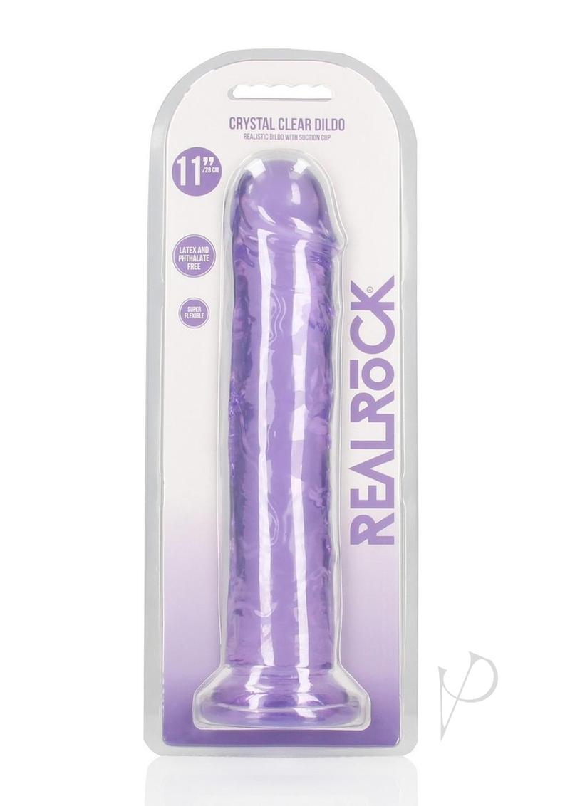 RealRock Crystal Clear Straight No Balls Dildo 11in - Purple