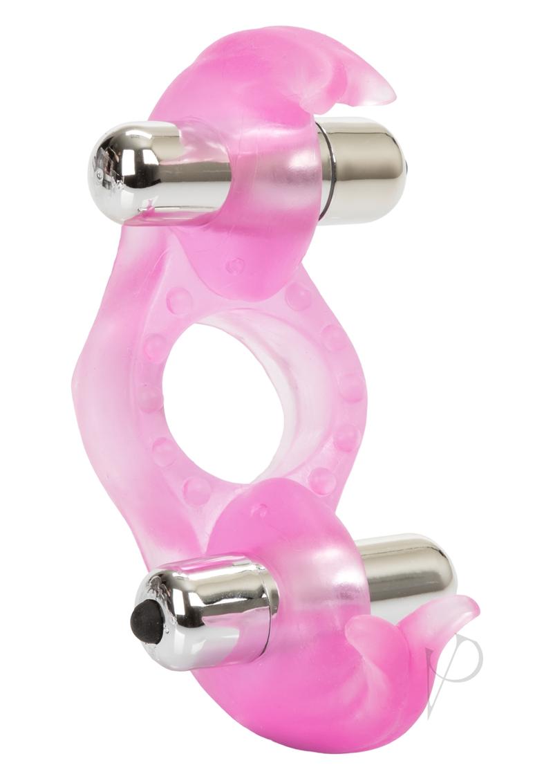 Triple Orgasms Enhancer Vibrating Cock Ring with Clitoral Stimulation - Pink