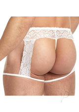 Lace King Men`s Lace and Mesh Garter Panty - L/XL - White