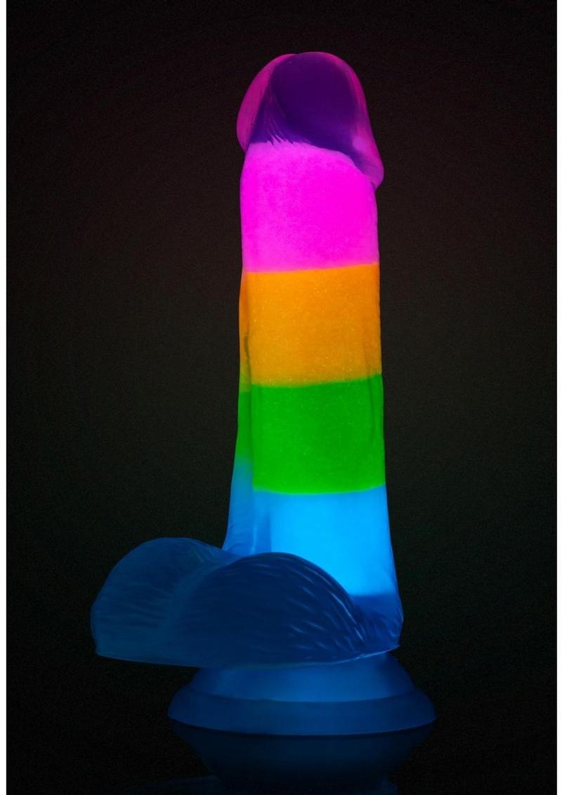 Neo Elite Glow in the Dark Silicone Rainbow Rave Dildo 6.5in - Multicolor