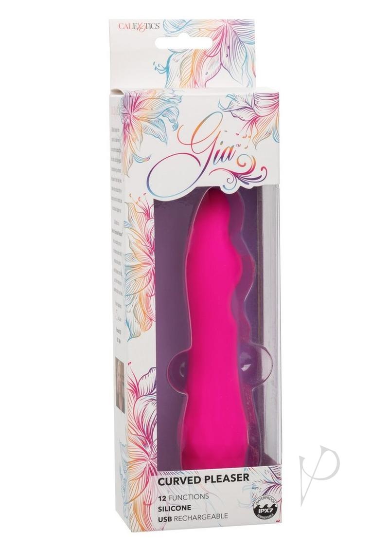 Gia Curved Pleaser Silicone Rechargeable Vibrator - Pink