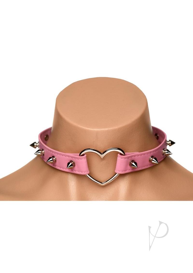 Master Series Spiked Heart Choker - Pink