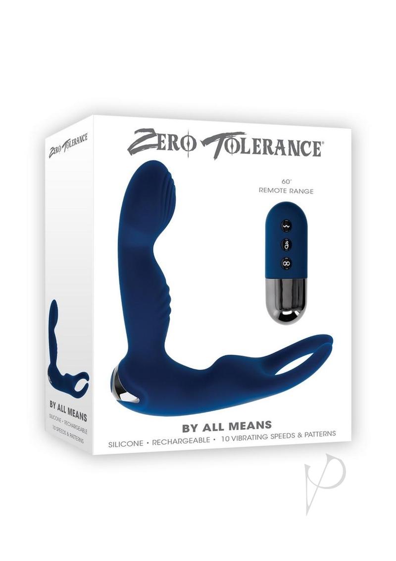 Zero Tolerance By All Means Rechargeable Silicone Anal Vibrator with Remote Control - Blue