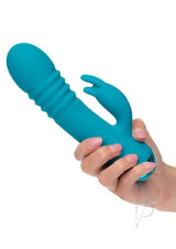 Thicc Chubby Thrusting Tickler Rechargeable Silicone Rabbit Vibrator- Blue