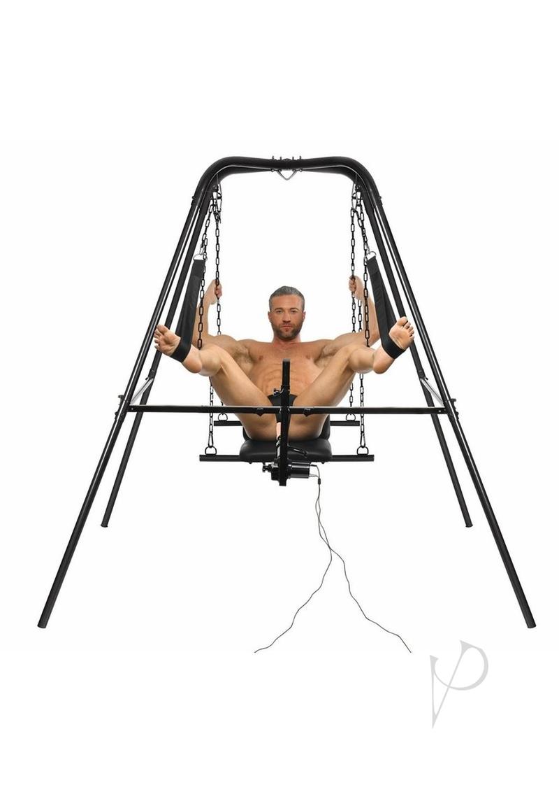 Master Series Throne Deluxe Adjustable Sling with Rechargeable Sex Machine - Black