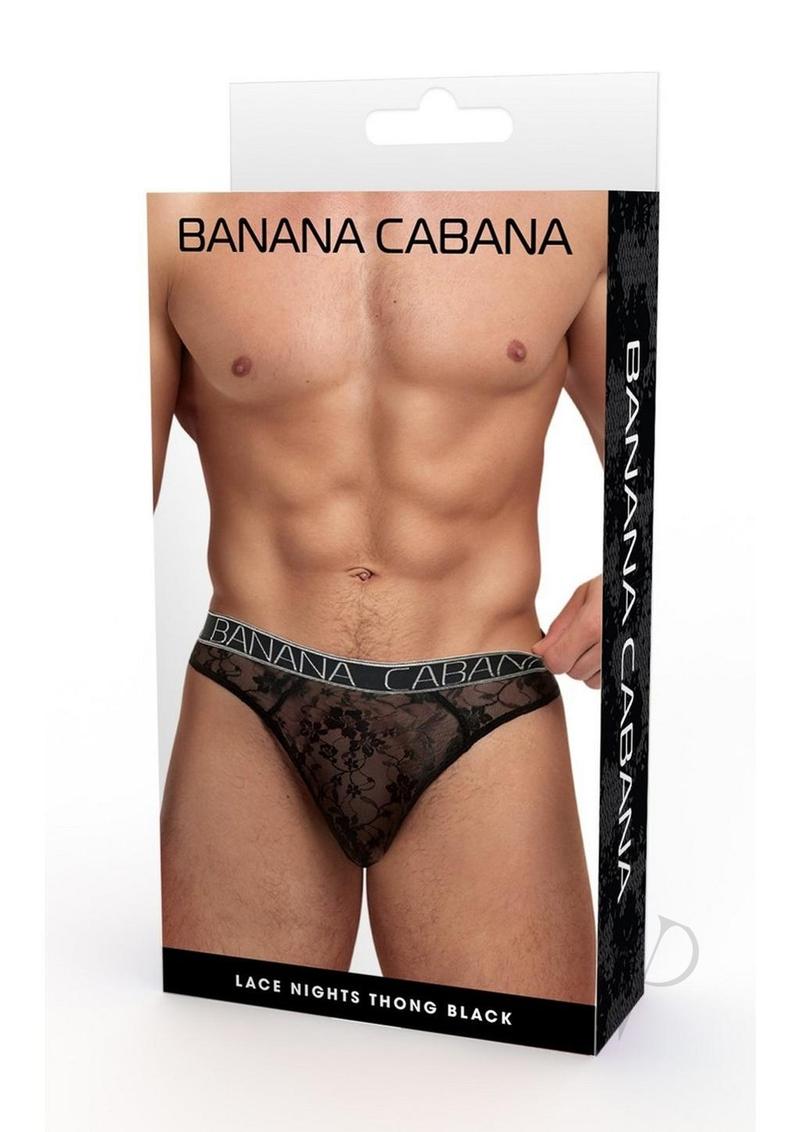 Banana Cabana Lace Nights Thong - Large/XLarge - Black