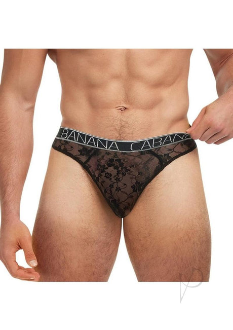 Banana Cabana Lace Nights Thong - Large/XLarge - Black