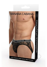 Banana Cabana Lace Nights Open Back Brief - Large/XLarge - Black