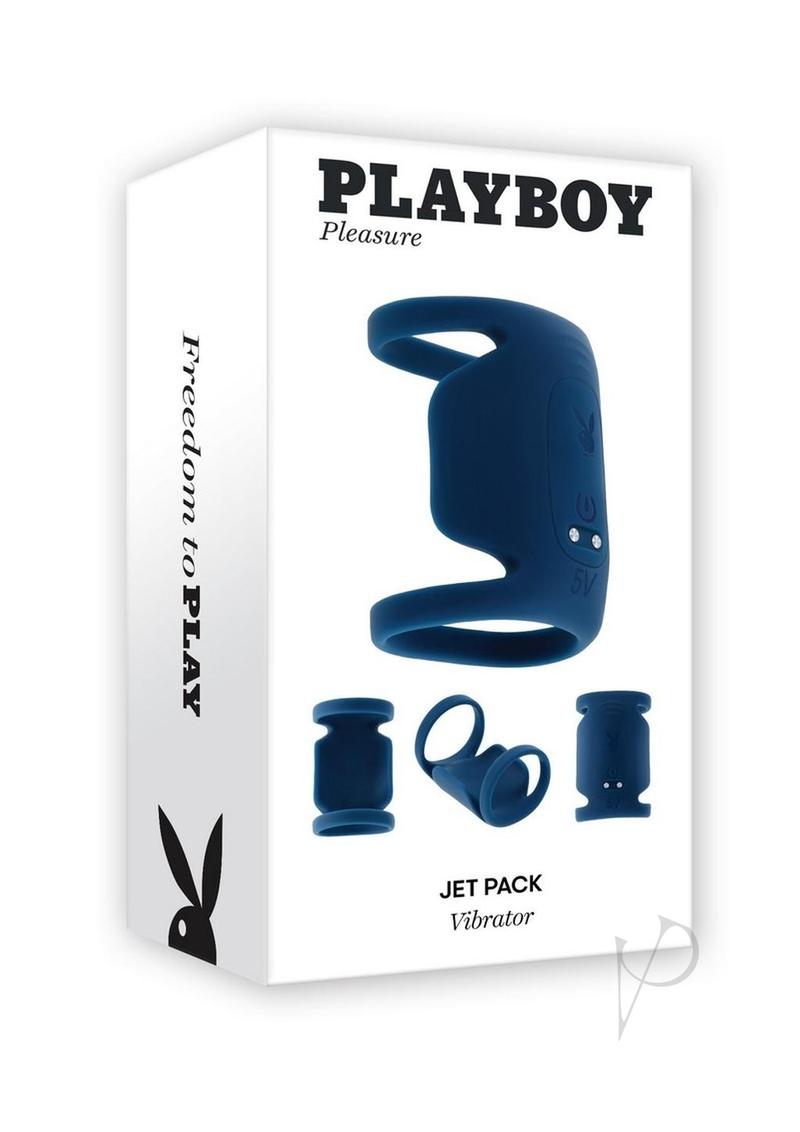 Playboy Jet Pack Rechargeable Silicone Vibrating Double Cock Ring - Blue