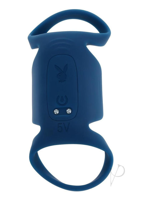 Playboy Jet Pack Rechargeable Silicone Vibrating Double Cock Ring - Blue