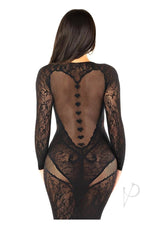 Leg Avenue Lace and Net Body Con Gown with Heart Keyhole Detail - OS - Black