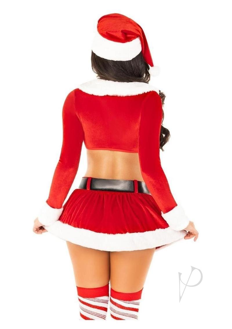 Leg Avenue HoHo Hottie Set Velvet Crop Top with Faux Fur Trim, Mini Skirt, Belt, and Santa Hat (4 Piece) - Medium - Red/White