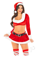 Leg Avenue HoHo Hottie Set Velvet Crop Top with Faux Fur Trim, Mini Skirt, Belt, and Santa Hat (4 Piece) - Large - Red/White