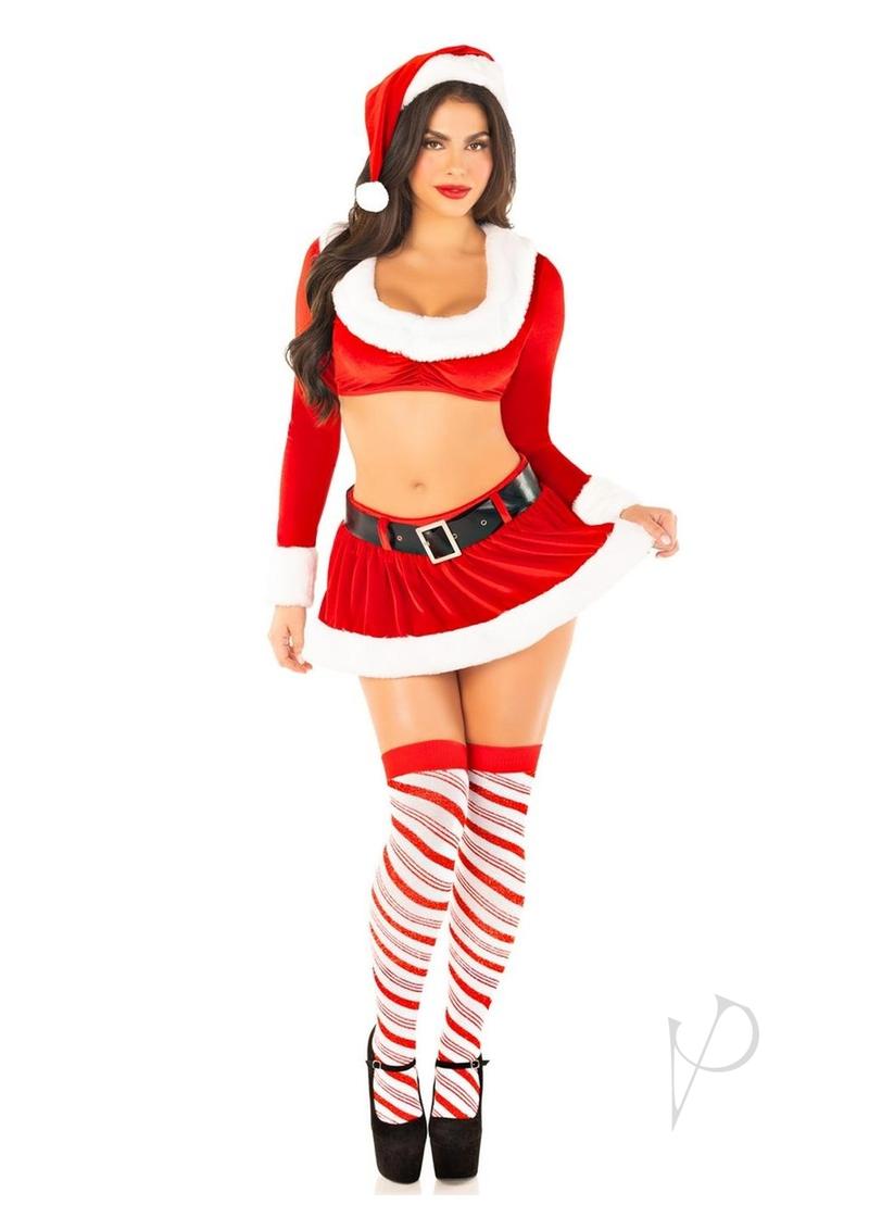 Leg Avenue HoHo Hottie Set Velvet Crop Top with Faux Fur Trim, Mini Skirt, Belt, and Santa Hat (4 Piece) - Large - Red/White