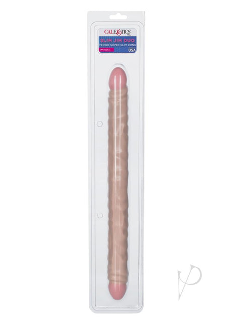 Slim Jim Duo Veined Super Slim Double Dildo 17in Vanilla