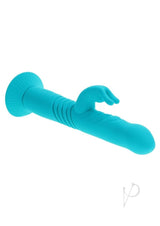 Bunny Hop Rechargeable Silicone Throbbing Rabbit Vibrator - Blue