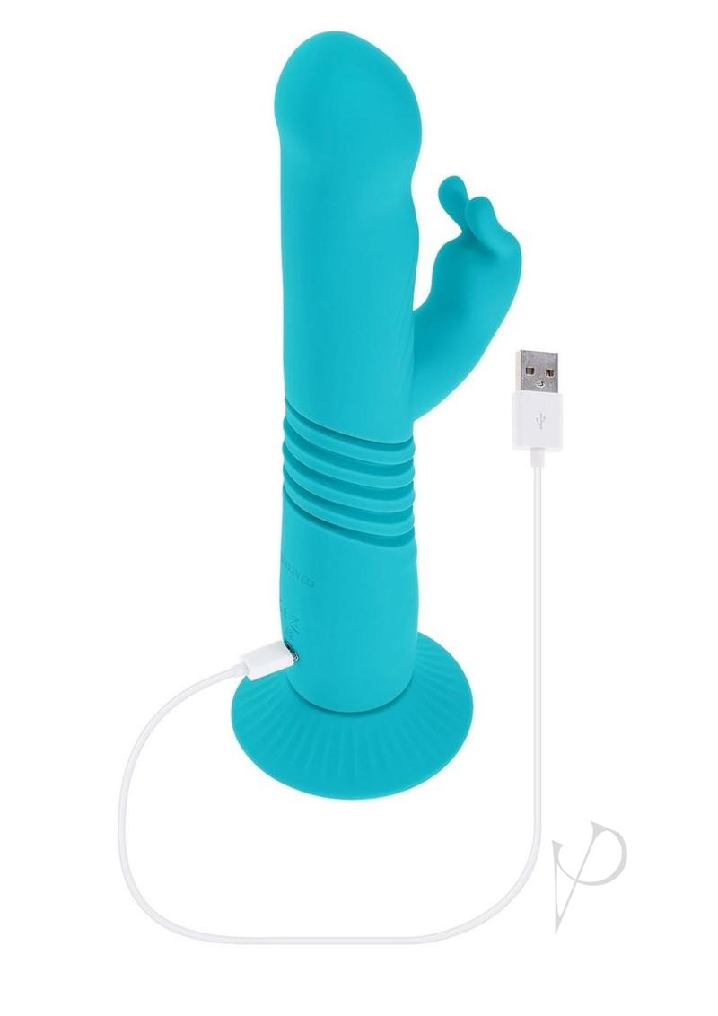 Bunny Hop Rechargeable Silicone Throbbing Rabbit Vibrator - Blue