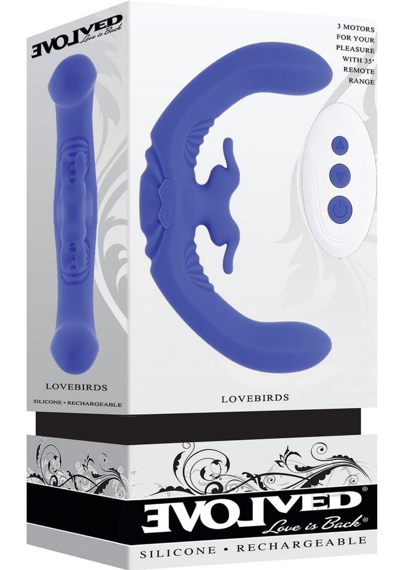 Lovebirds Rechargeable Silicone Dual Vibrator with Remote Control - Blue