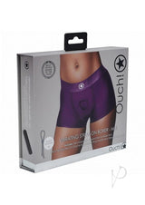 Ouch! Vibrating Strap-On Boxer with Rechargeable Bullet - M/L - Purple